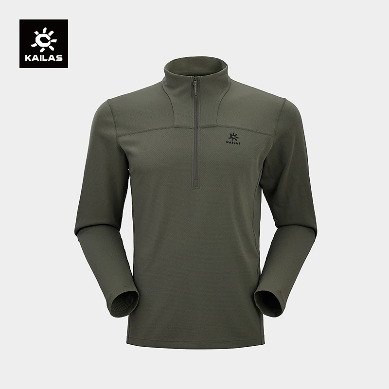 KAILAS凯乐石 长袖T恤吸湿排汗半开胸户外登山跑步运动立领上衣男