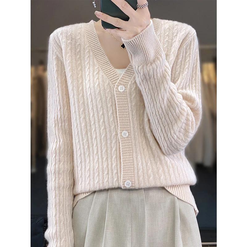 羊毛针织开衫女装洋气百搭宽松外套气质纯色上衣显瘦长袖时尚毛衣