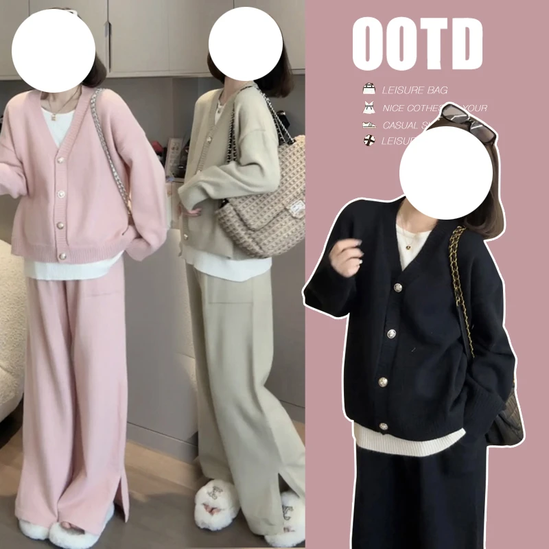 2024年秋冬新款假两件上衣针织毛衣孕妇阔腿裤小香风秋季宽松