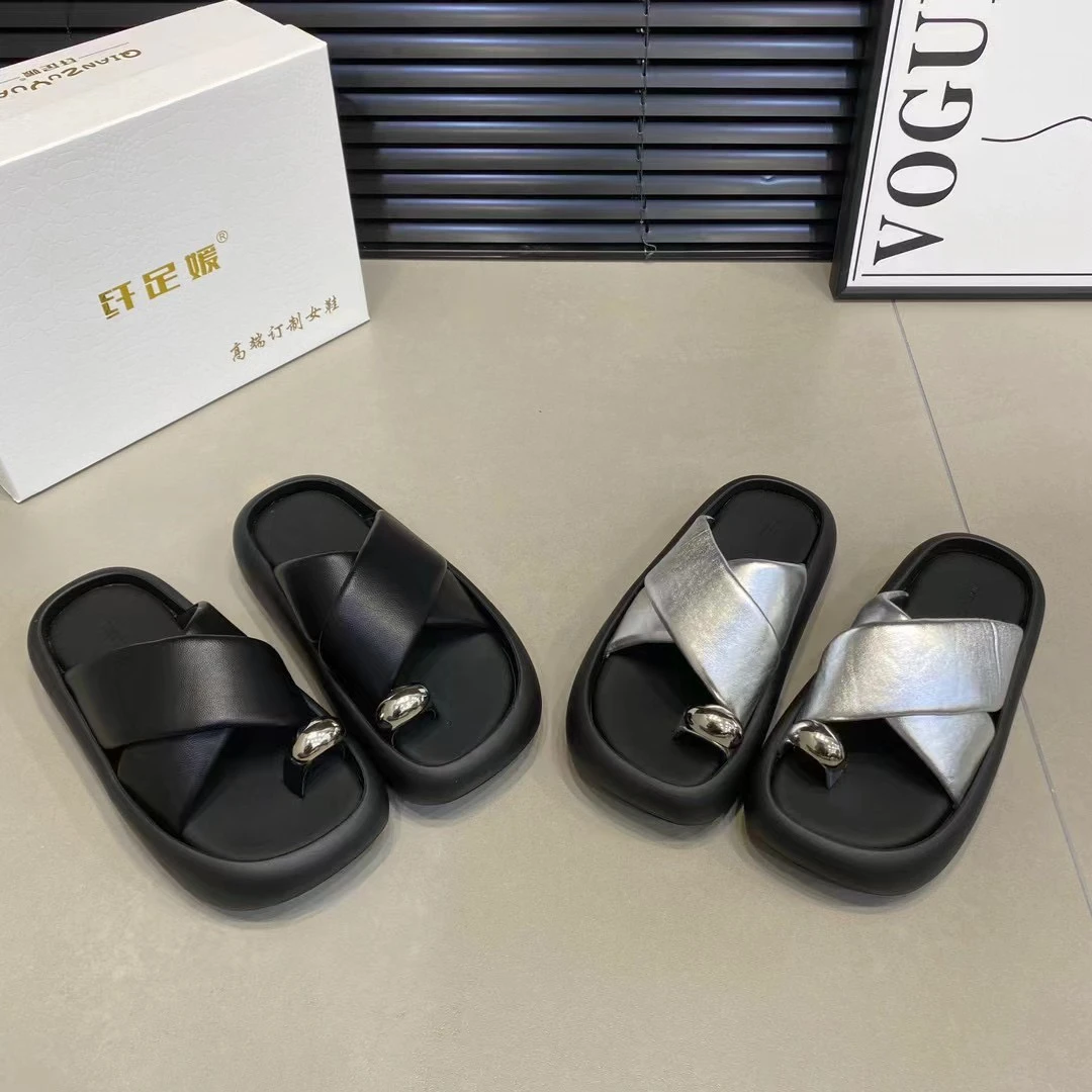 欧货摇摇拖鞋2024夏季新款厚底套脚趾交叉拖外穿凉拖鞋女鞋Y2023