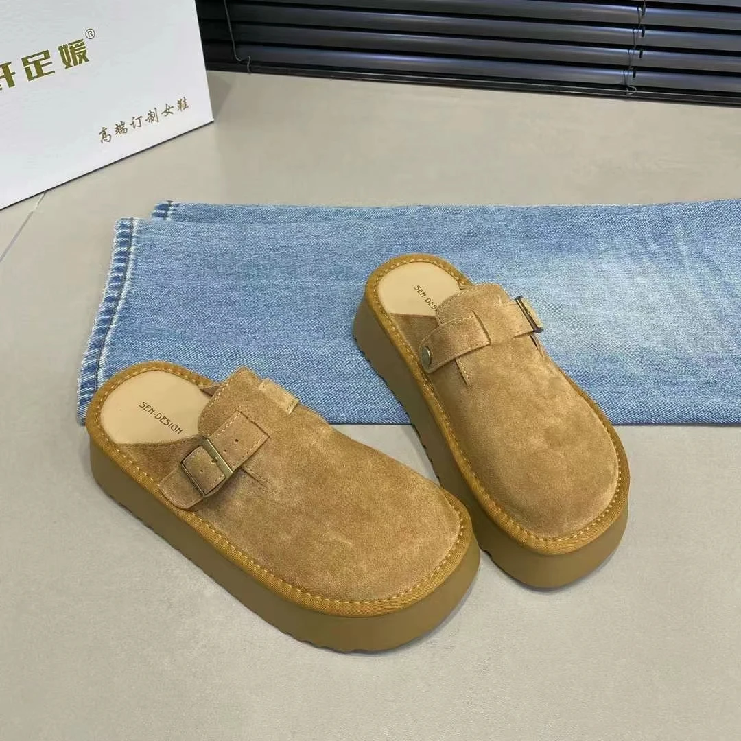 厚底勃肯鞋女2024夏秋新款百搭博肯半拖鞋外穿一脚蹬女包头拖SK01