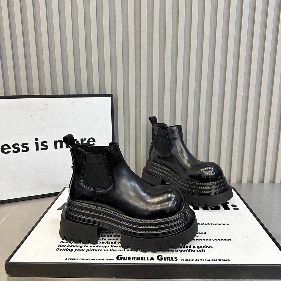 欧货2024真皮切尔西马丁靴厚底短筒靴烟筒靴短靴5817-13薄绒二棉