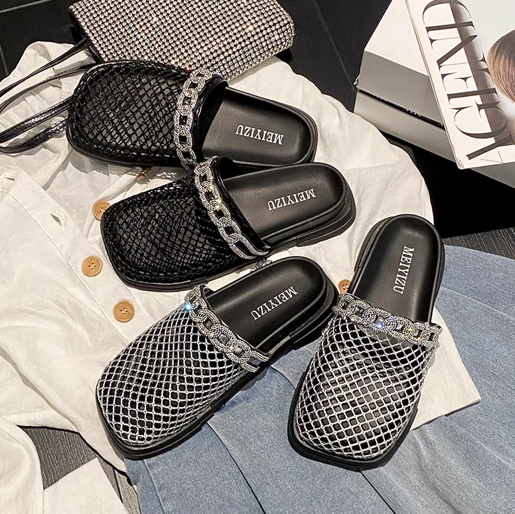 2024夏季新款大眼网包头拖鞋时尚百搭平底凉拖鞋懒人半拖鞋816-8