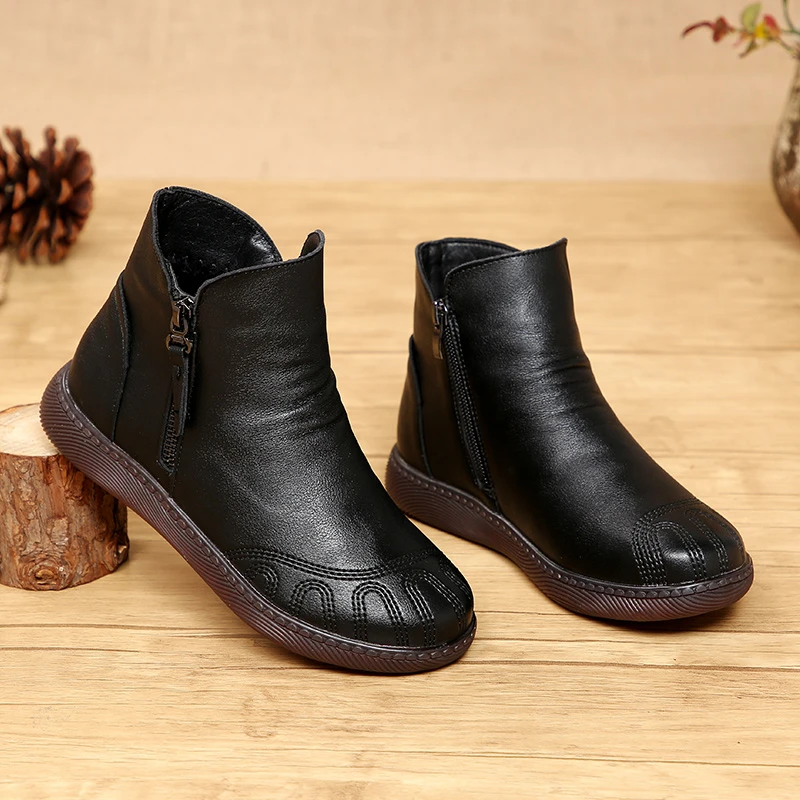 中老年老年妈妈鞋加绒保暖防滑冬季老人棉鞋平底短靴老人保暖鞋