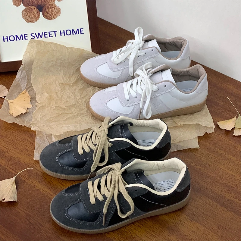 德训鞋2025网红爆款气质百搭舒适休閒鞋男女平底显瘦小众潮女士