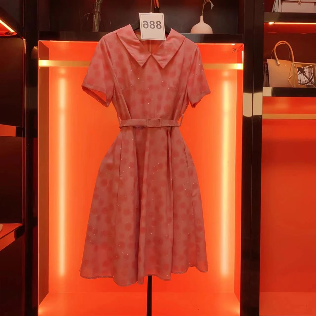 2024夏季显瘦显高连衣裙女小个子粉色圆点裙子女