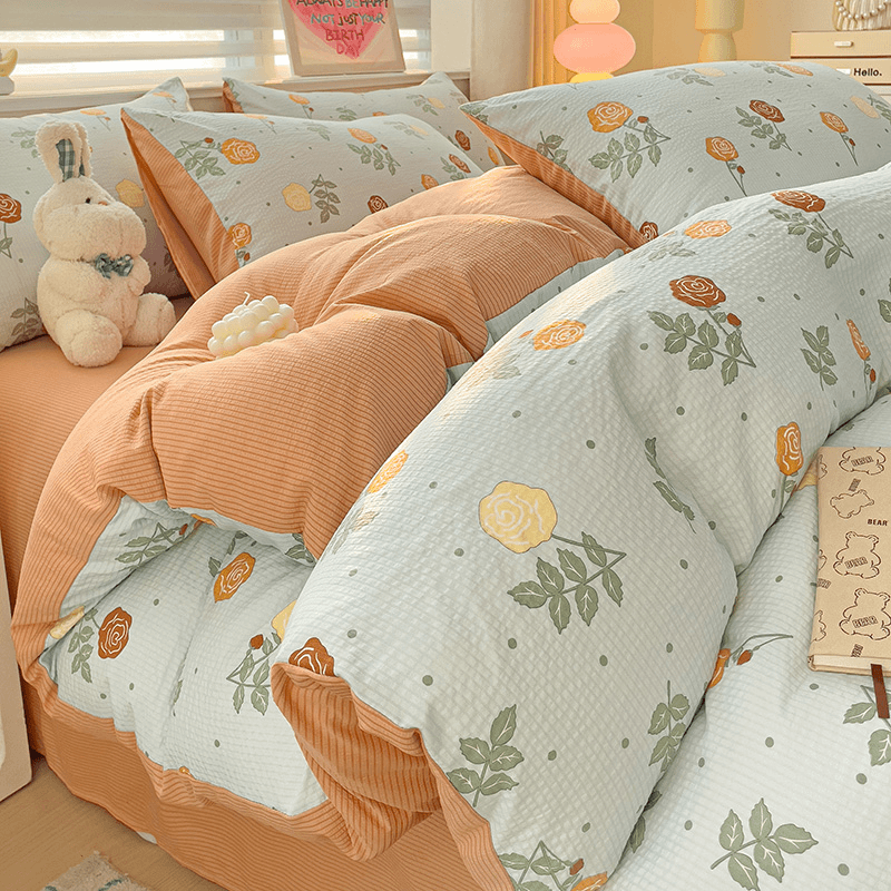 2024新款软糯泡泡印花四件套小碎花清新超柔学生宿舍床单款三件套