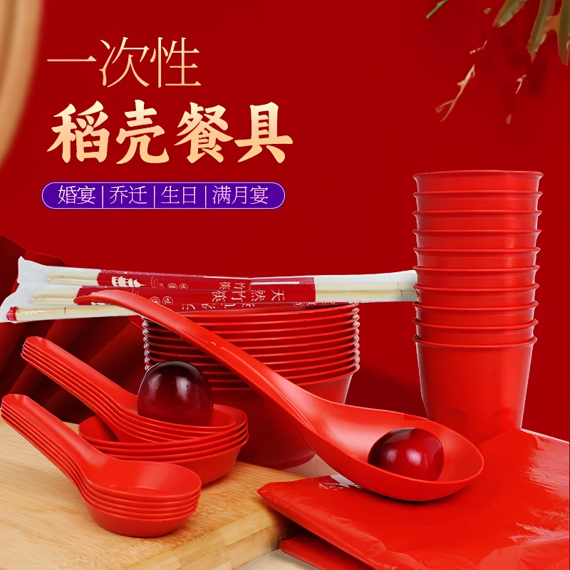一次性餐具可降解食品级套装碗筷杯勺餐具结婚酒席十人份野餐露营