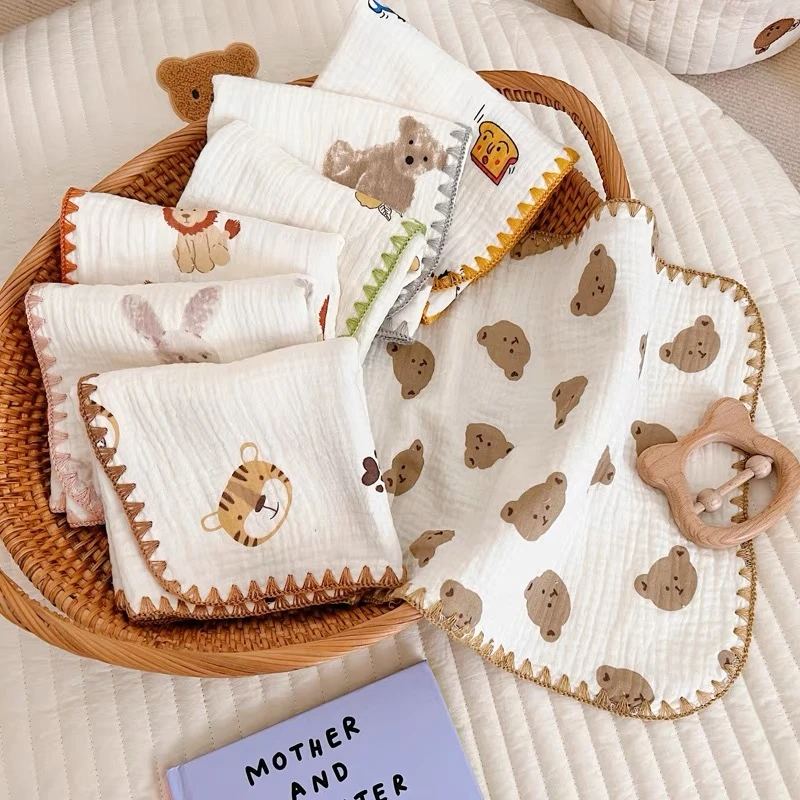 七个榴莲防吐奶幼儿园枕巾毛巾A类新生儿洗澡巾30×50四层纱布毛巾