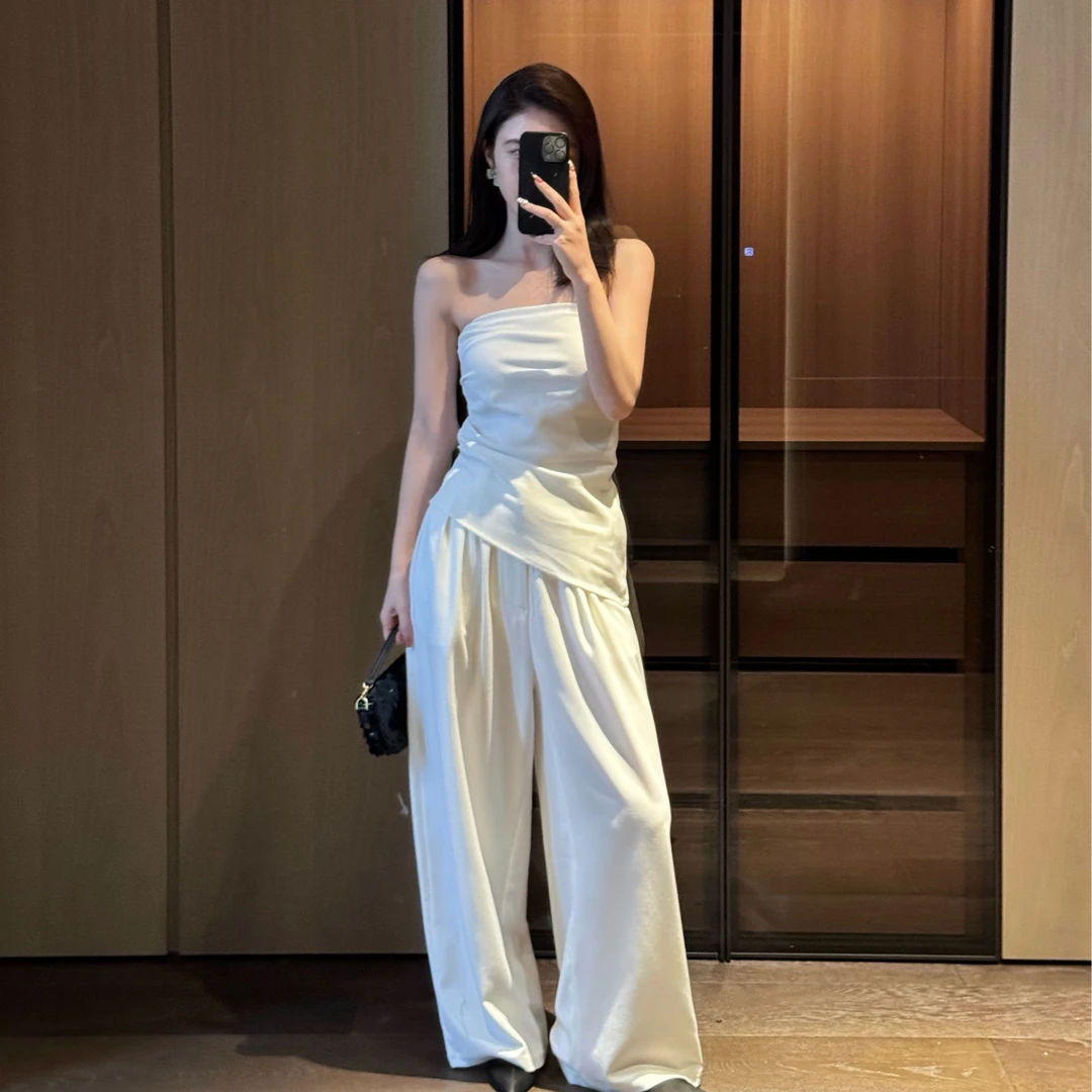 lixinger  黑白气质抹胸裤子套装240112001