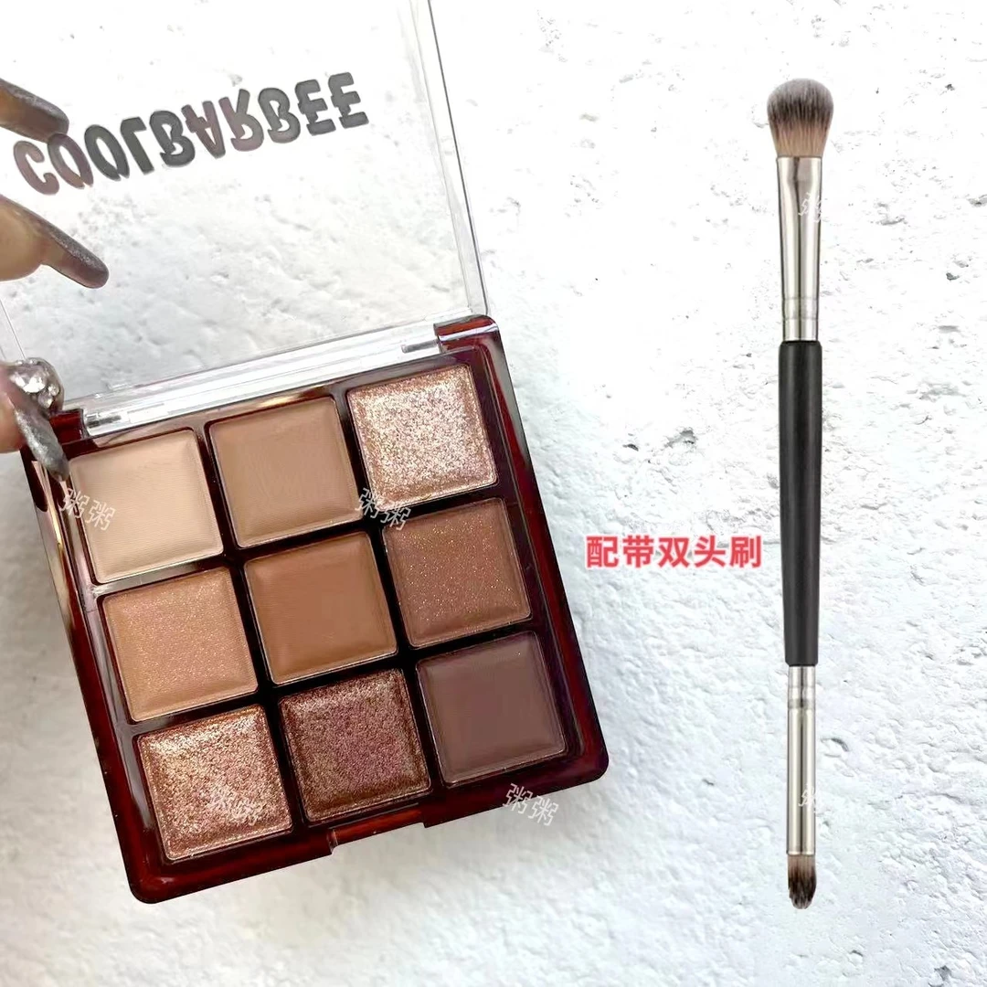 送双头刷 】九宫格眼影盘珠光哑光大地色裸妆九色眼影显色上色便携