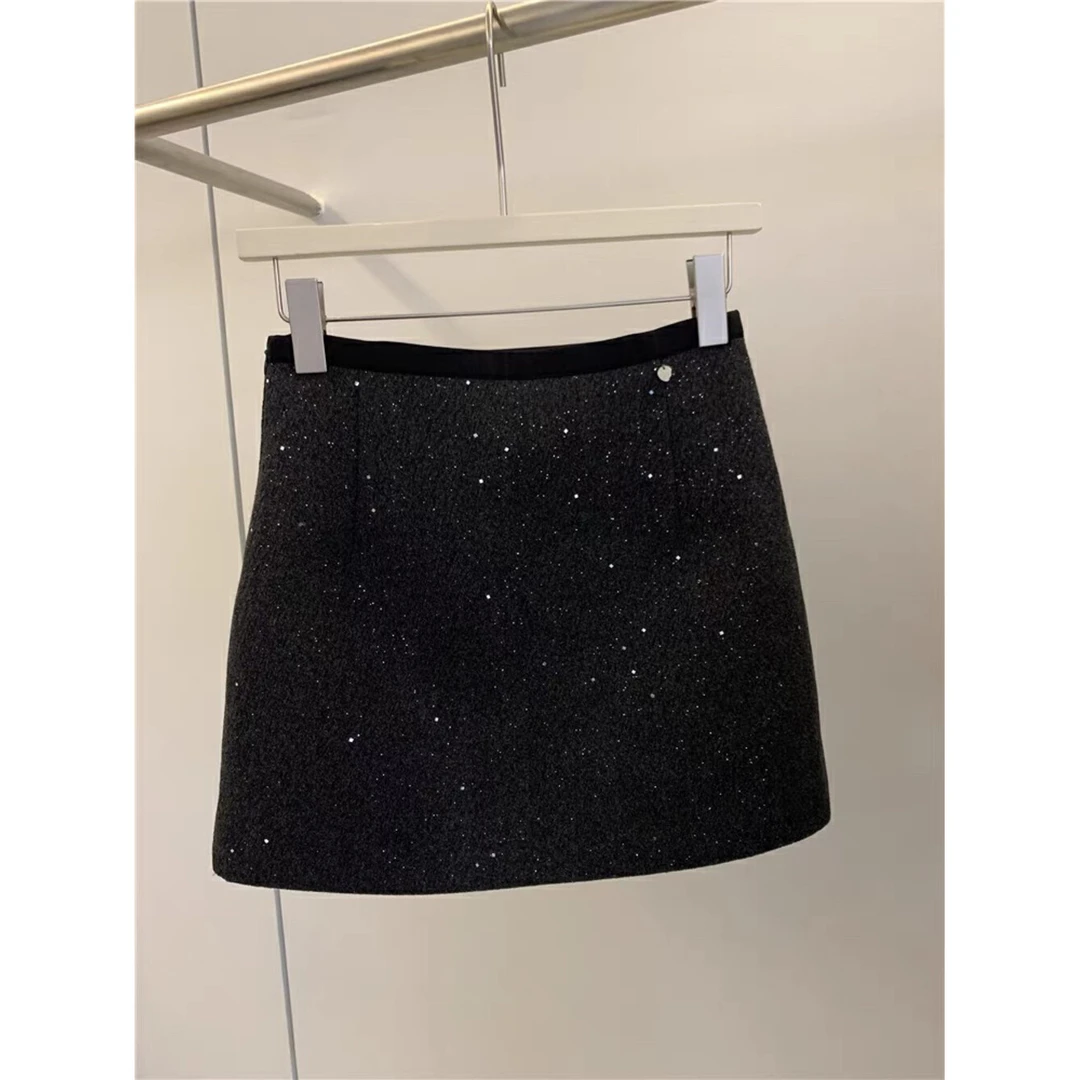 冬日繁星毛呢半身裙秋冬韩系高级感精致闪闪A字显瘦包臀短裙