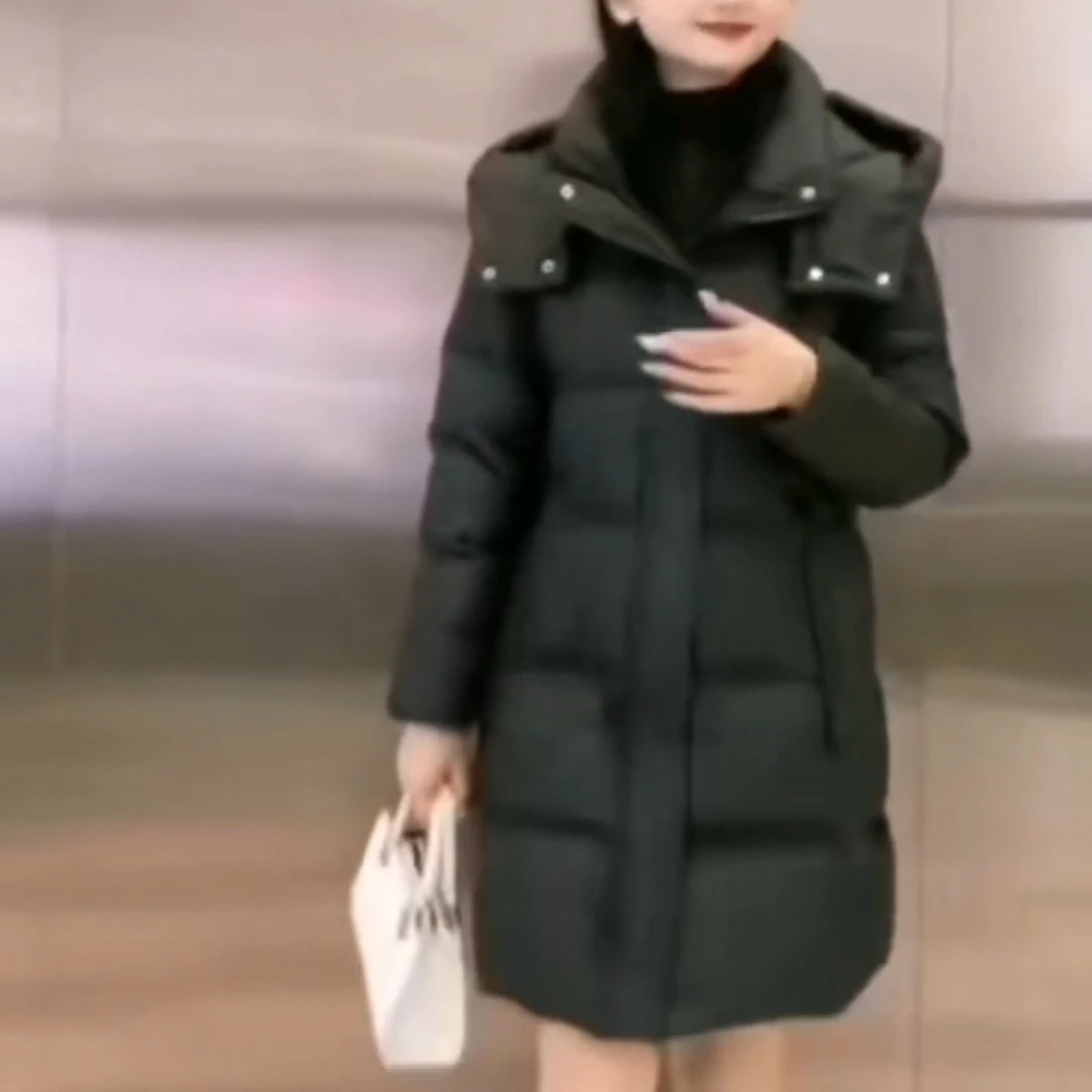 甜歪歪冬季新款连帽中长棉服女装外套网红时尚休闲百搭女士潮流