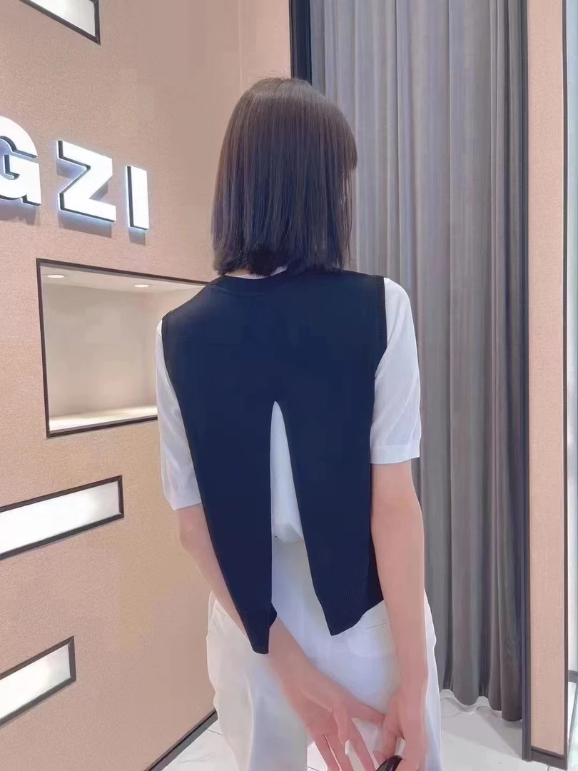 领姿741320黑色针织时尚俏皮马甲简约百搭