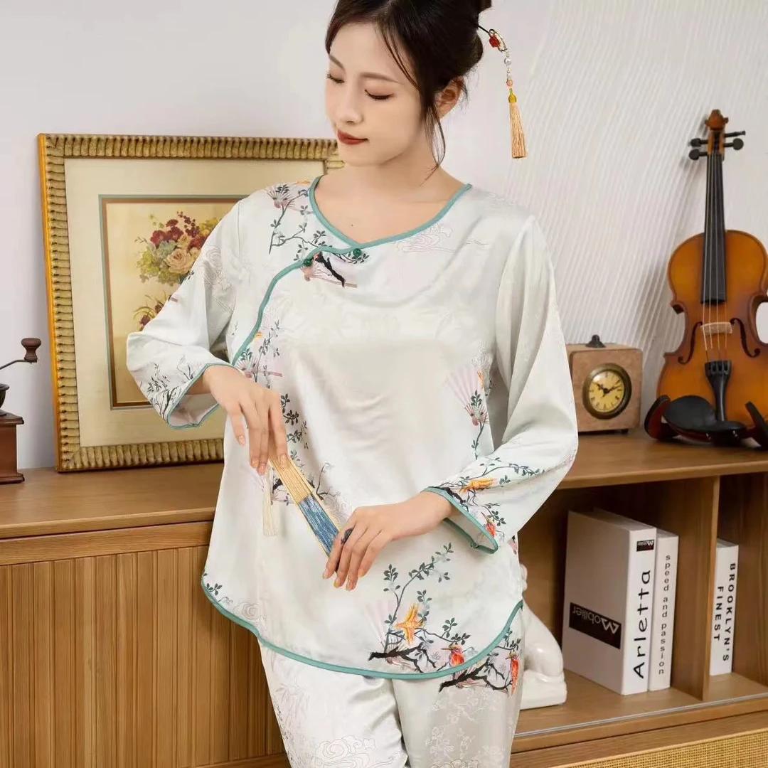 【锦绣凤凰】国风睡衣女款春秋冰丝薄款长袖轻奢高级感家居服套装