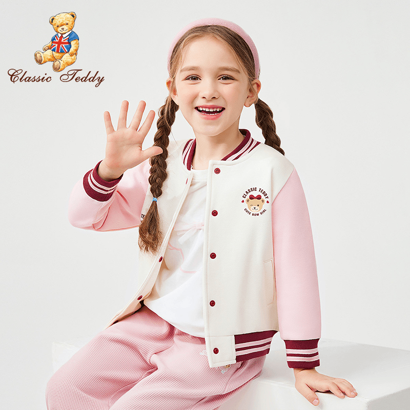 classic teddy/精典泰迪 春秋洋气时尚女童外套儿童休闲拼色棒球服TD2201021YQ毕业礼
