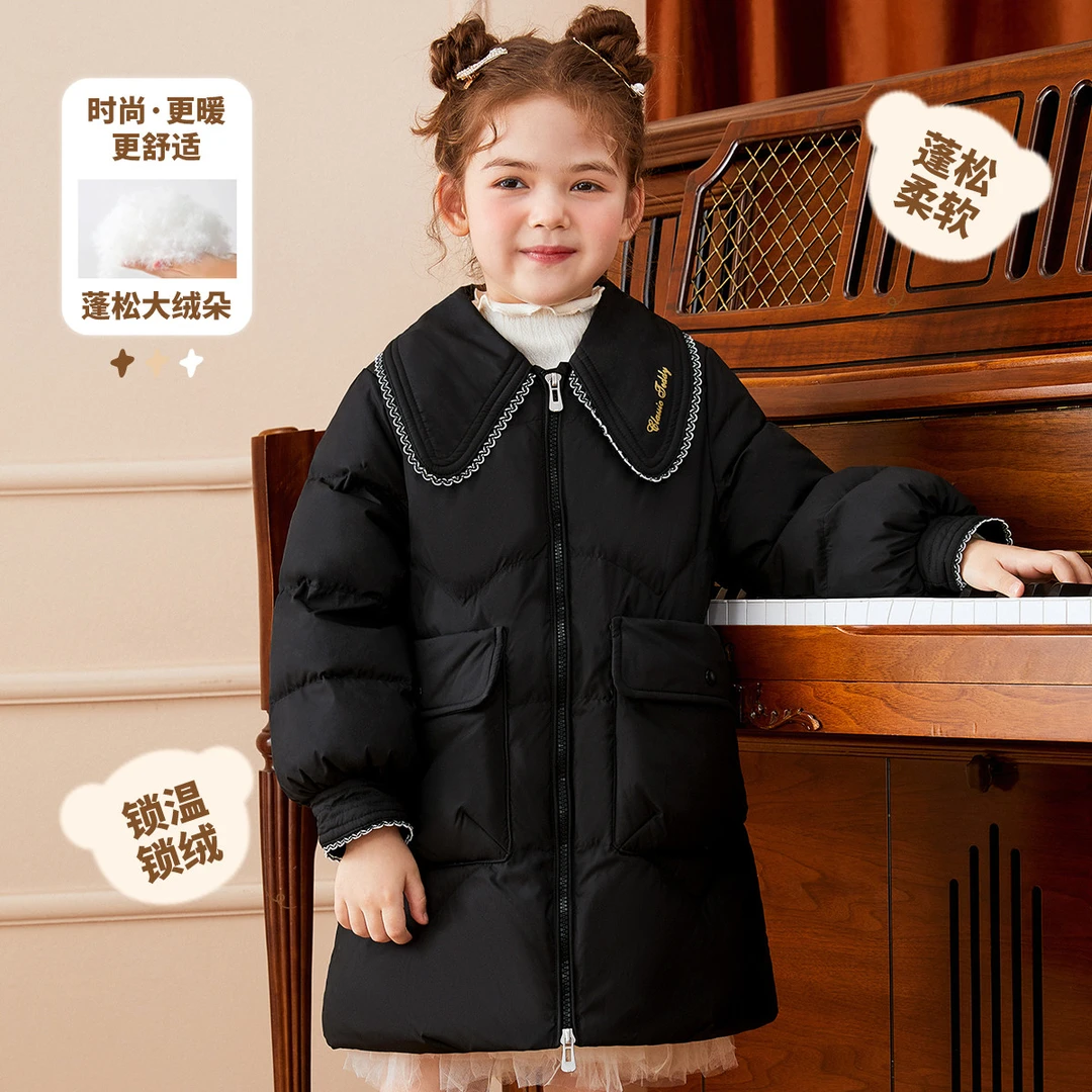 精典泰迪冬季女童ol外套翻领中长款儿童淑女羽绒服TD22HY31184YQ