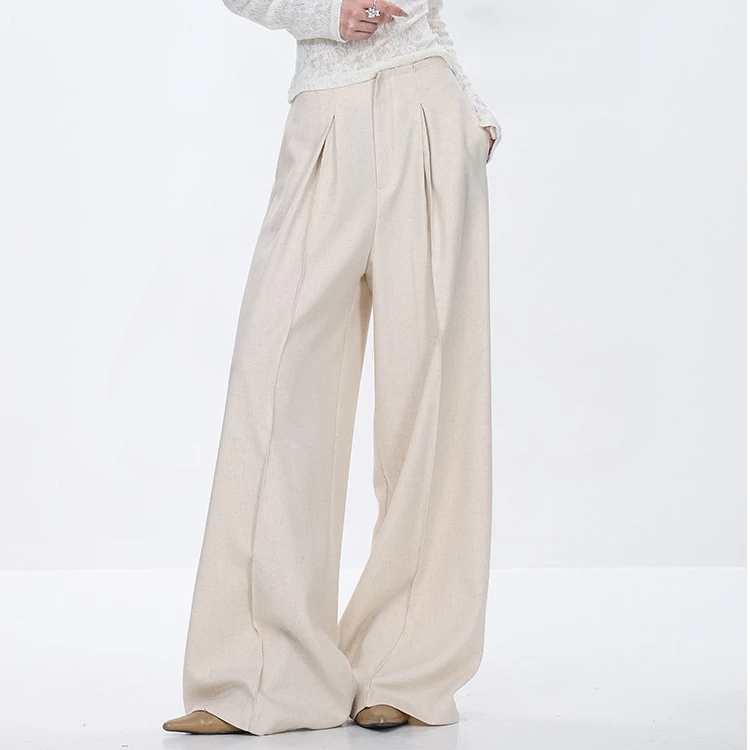 宽松阔腿西装裤女2025夏新款设计感垂感拖地阔腿裤裤子黑色裤子