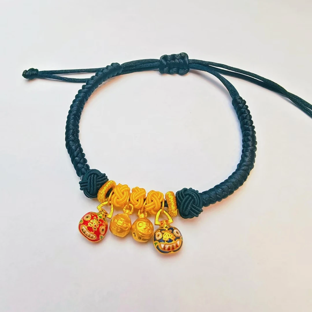 177#足金999吞金兽一家四口  手工编织