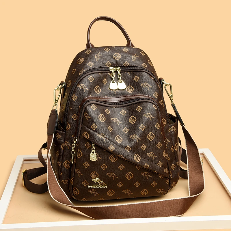 网红百搭时尚玫瑰袋鼠软皮双肩包女轻便2025新款女士妈妈背包软