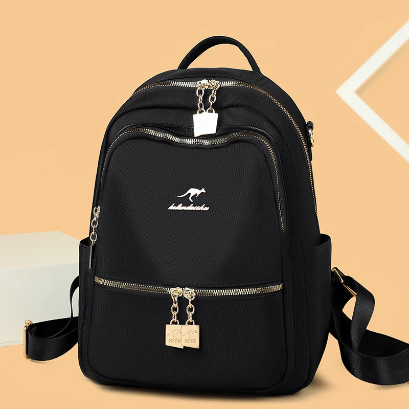 外出玫瑰袋鼠双肩包耐磨韩版百搭牛津布背包学生休闲大容量旅行包