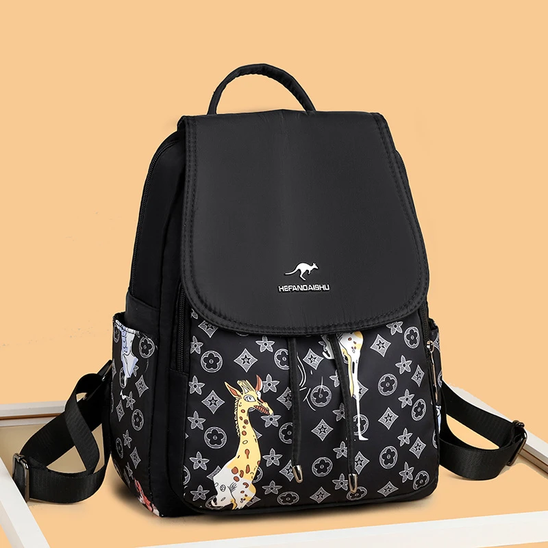 玫瑰袋鼠双肩包女新款旅行牛津布大容量背包女士百搭时尚帆布书包