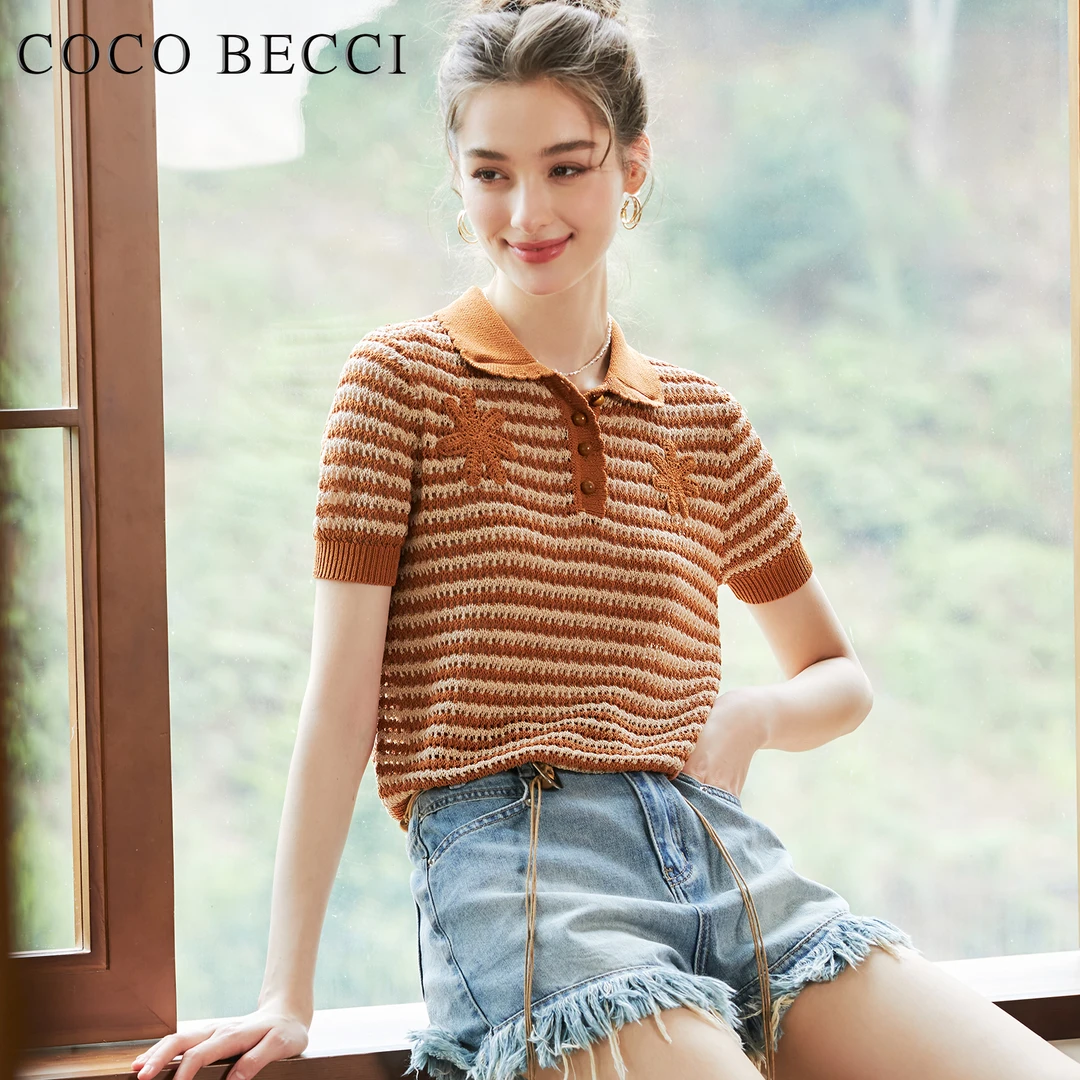 COCO BECCI 时尚镂空针织半袖YT24YSU240012