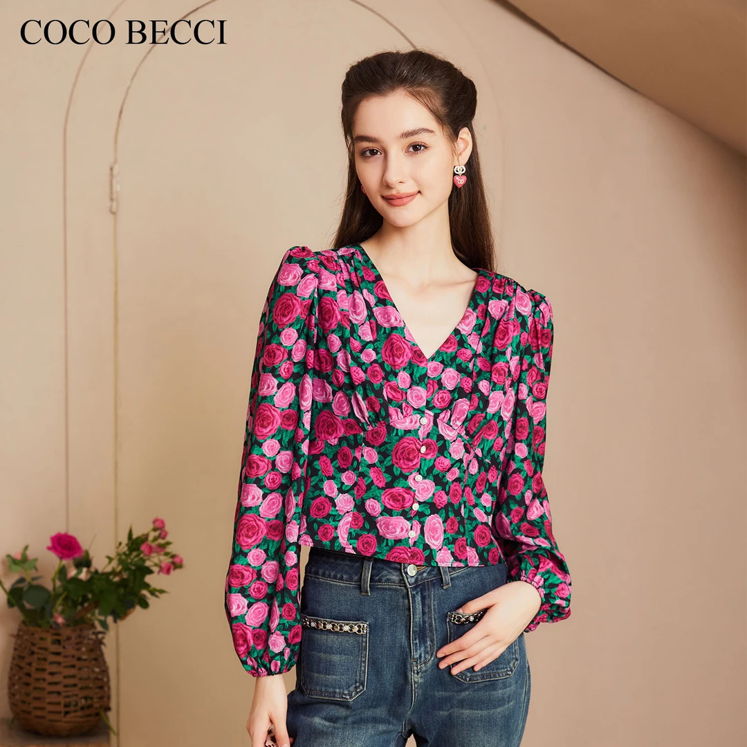 【COCO BECCI】24新款【紫玫瑰】时尚玫瑰印花上衣YT24YA230010