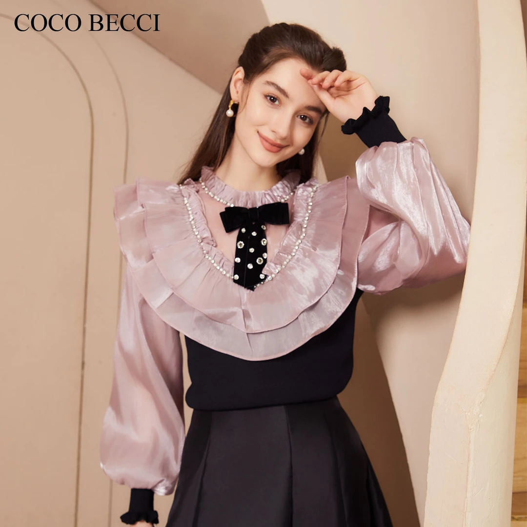 粉丝COCO BECCI【初秋恋人】法式钉珠拼接衬衫YT24YA240001