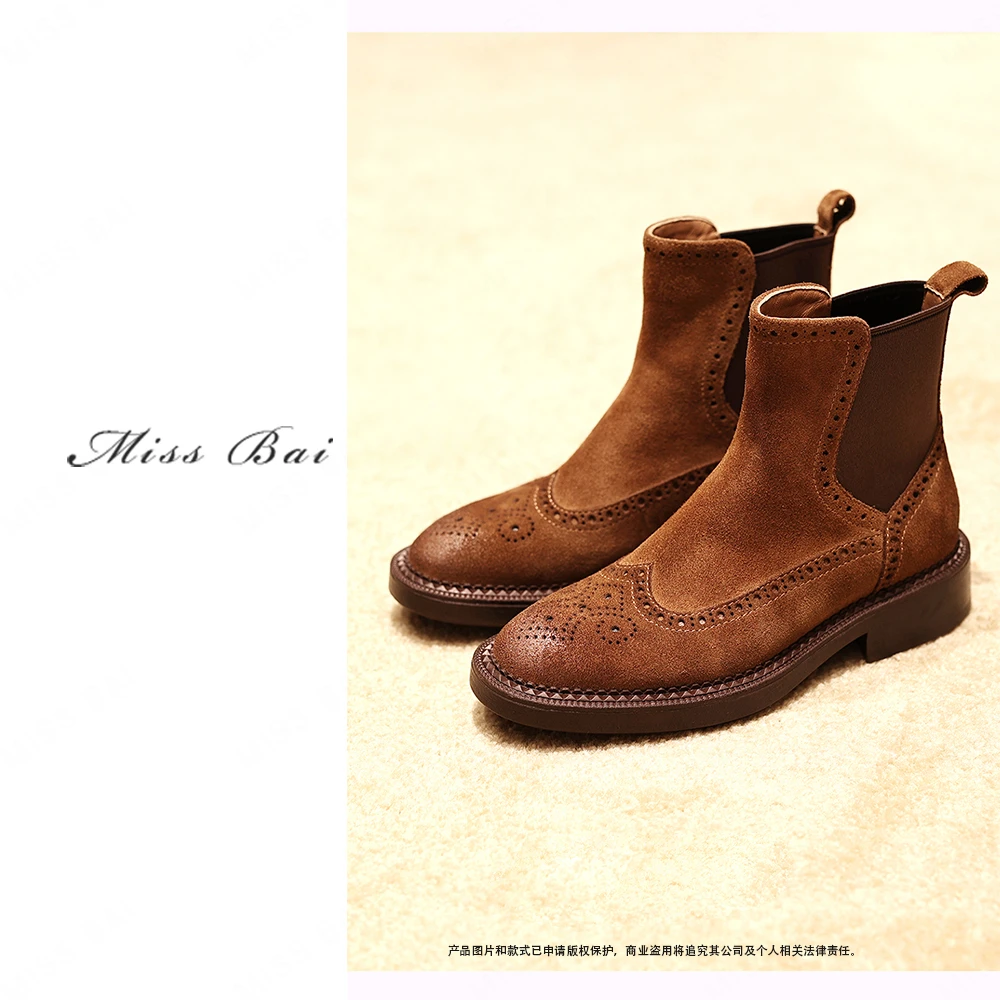 YIWEN-高级感进口高丝光反绒英伦复古风牛皮靴XZ6583