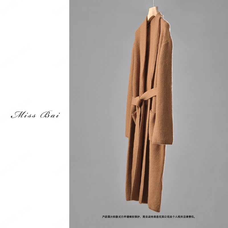 YIWEN-时尚高级感山羊绒长款开衫外套KSY054