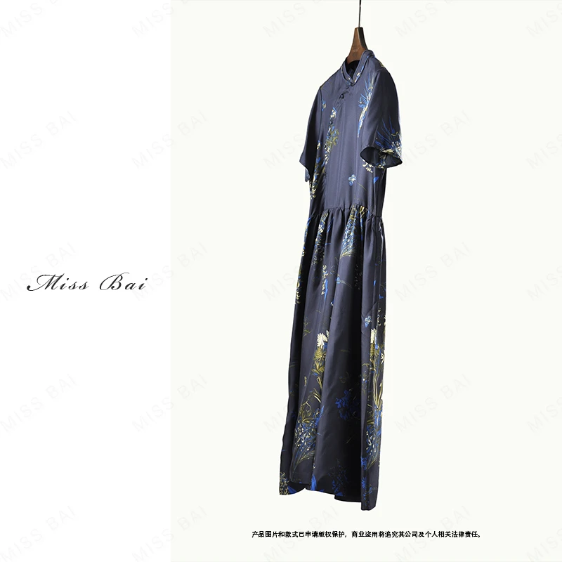 YIWEN-高级印花桑蚕丝连衣裙QZ1222