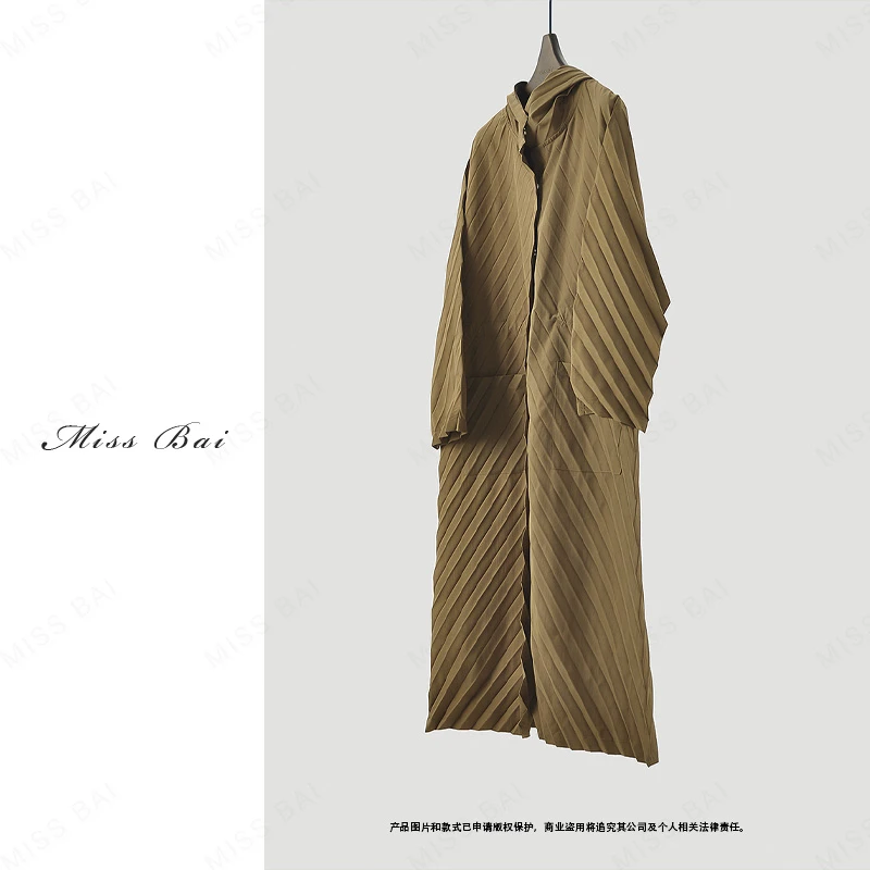 【风的寄语】时尚气质高级感褶皱连帽长款风衣FYT019