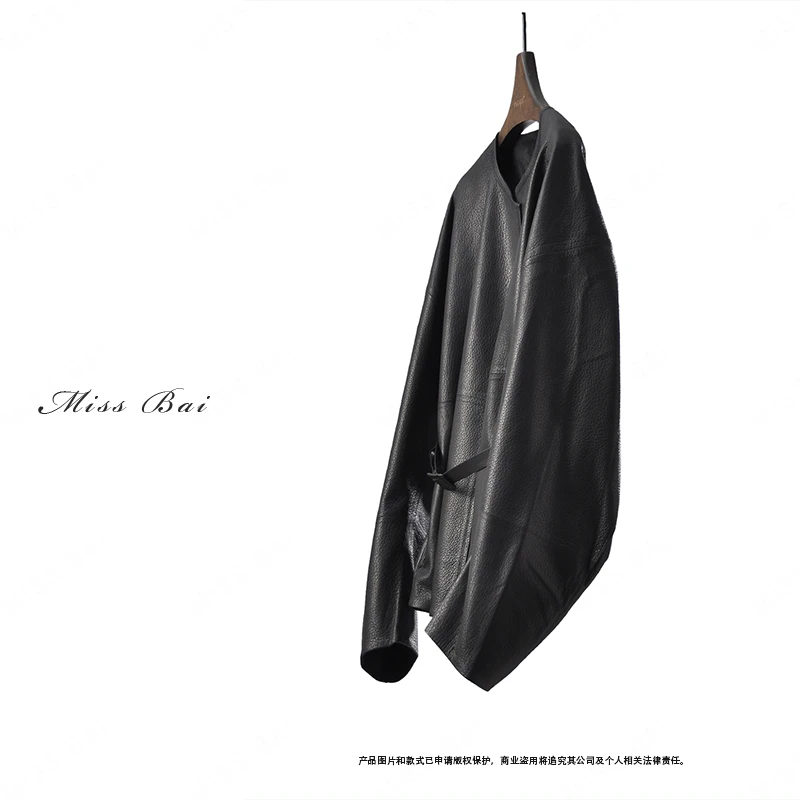 YIWEN-高级感进口头层山羊皮荔枝纹上衣PY9300