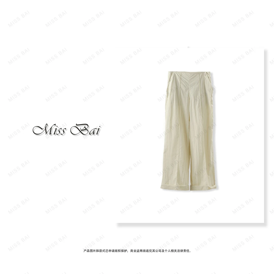 YIWEN-夏日轻薄翻边裤KZ2511阔腿裤