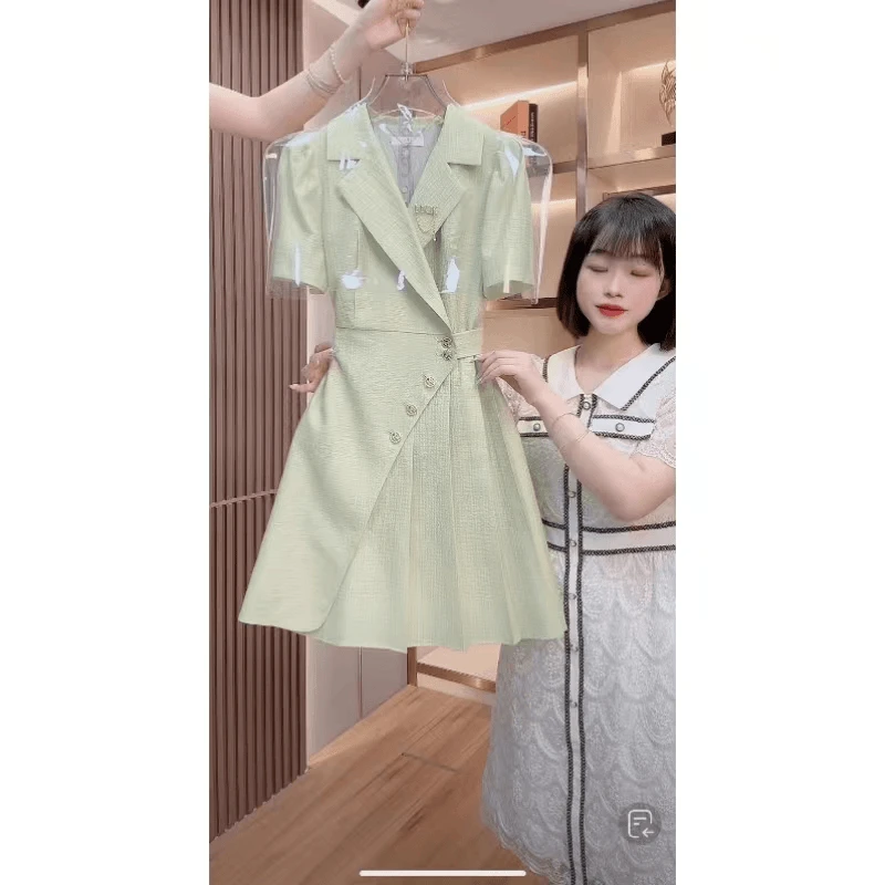 0233连衣裙显瘦夏季新款高级感小个子通勤时尚气质西装百褶连衣裙