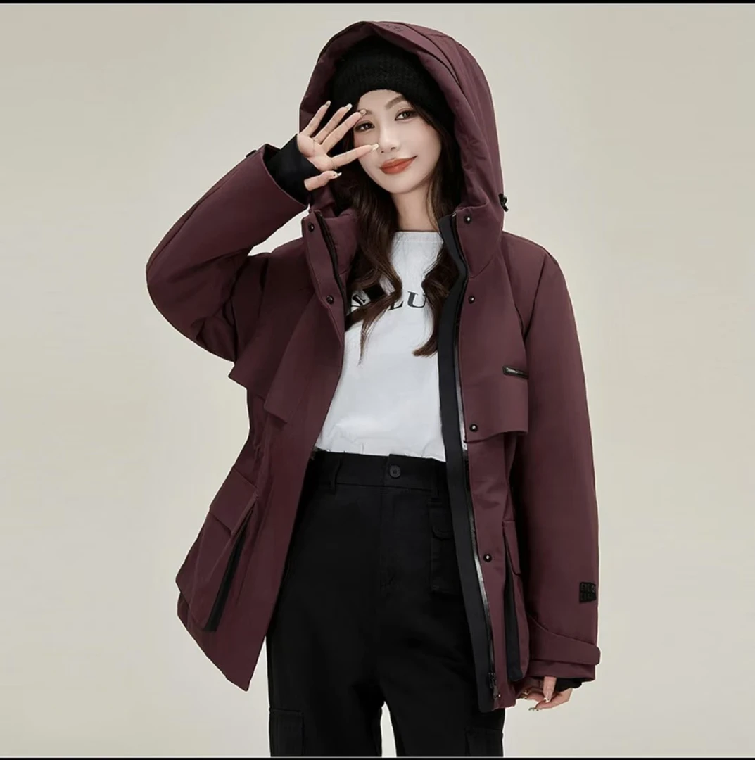 0318立领连帽收腰时尚百搭加厚2024新品工装派克服女