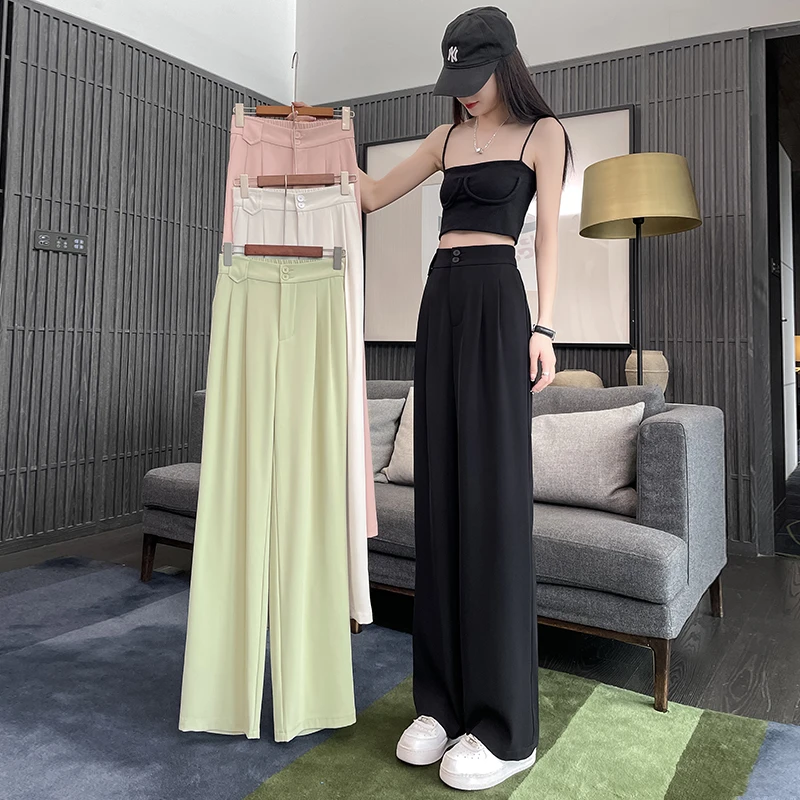 冰丝阔腿裤女2025新款春季薄款高腰显瘦垂感直筒休闲长裤西装裤子