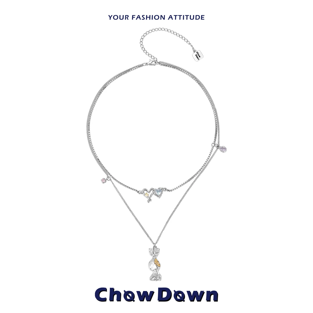 合金项链 CHOWDOWN原创糖果效应双层金箔吊坠锁骨链甜酷辣妹项链