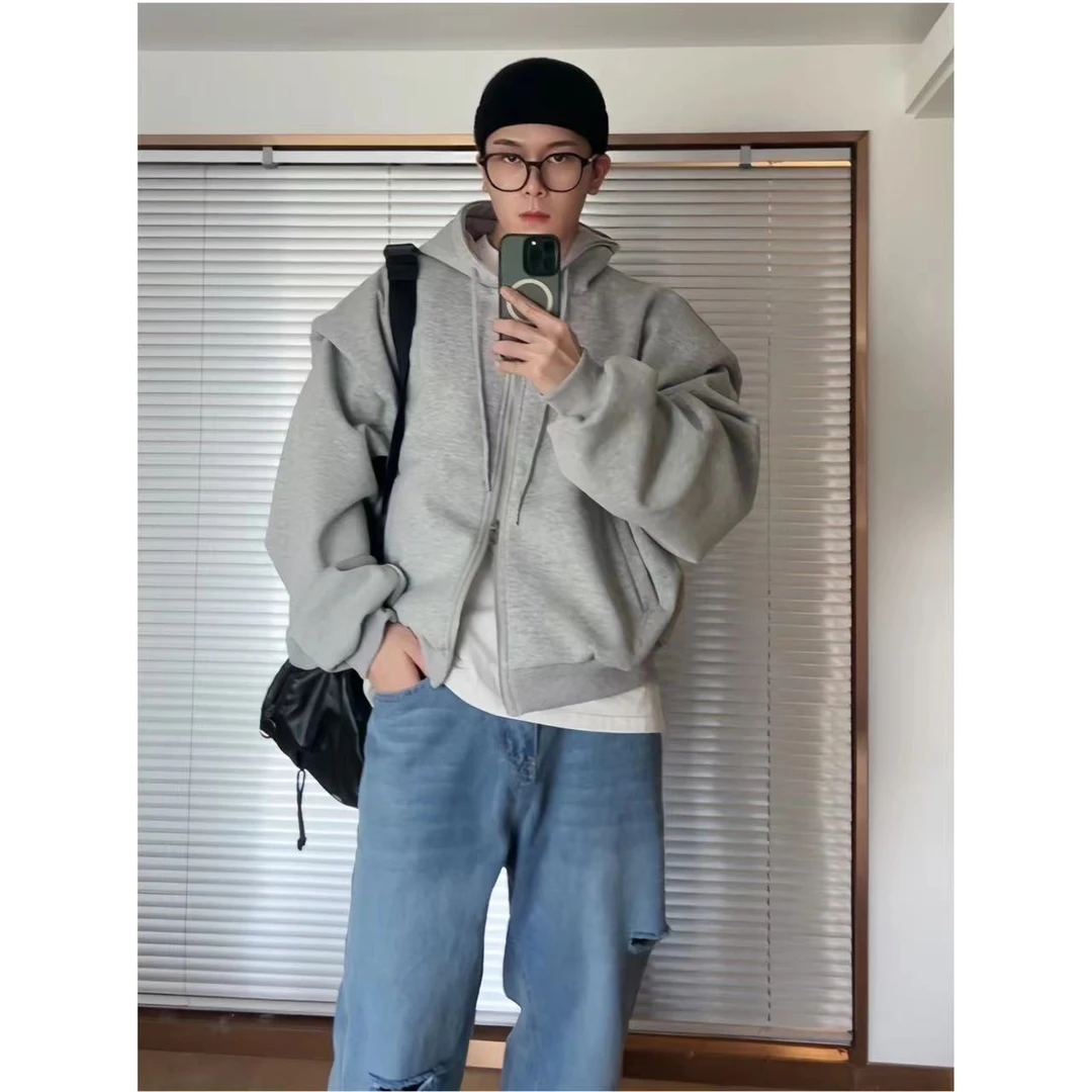 【MBH】500克重磅大廓形双层复合垫肩连帽慵懒休闲酷男友风卫衣男