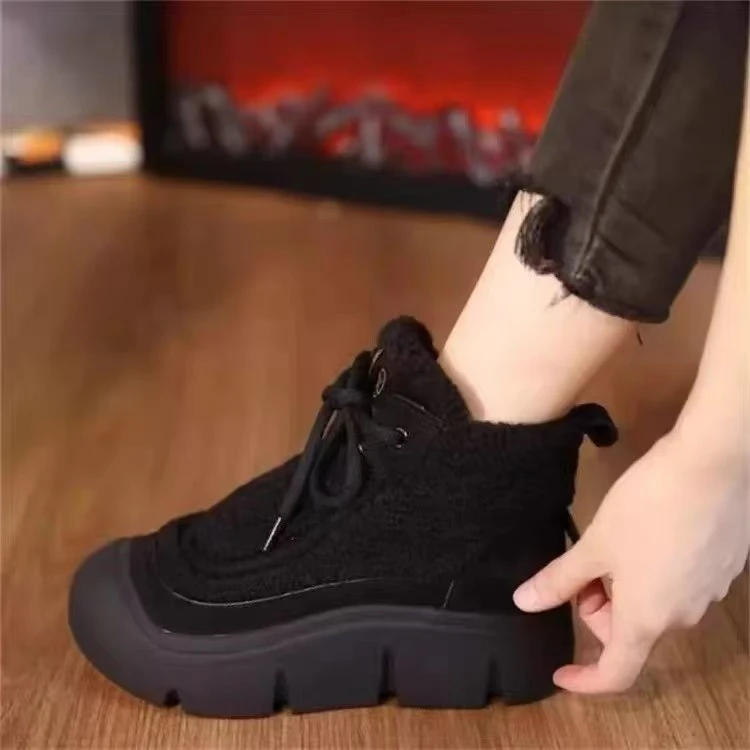 2024新款毛毛靴短靴系带厚底加绒加厚保暖百搭时尚