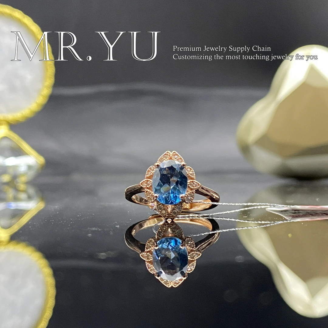 天然托帕石戒指气质蓝色轻奢时尚简约镶嵌tp101