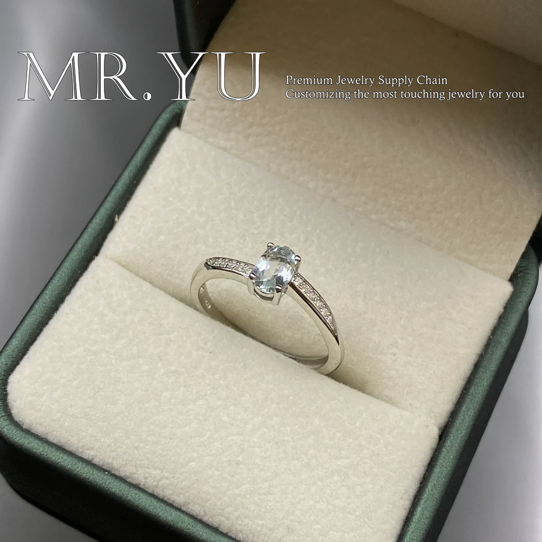 天然海蓝宝s925银戒指精美优雅精致时尚清新小众百搭开口戒指hl93