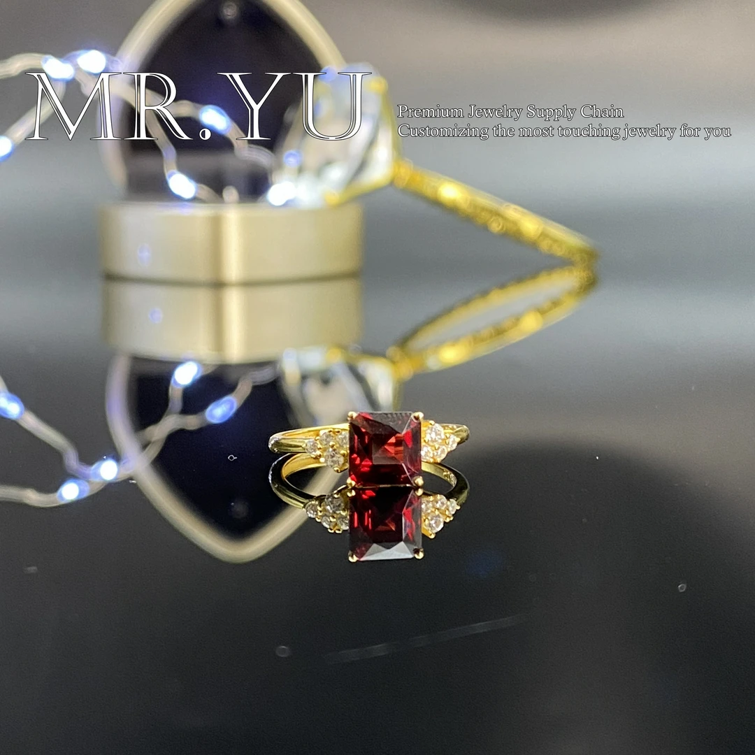 天然石榴石s925银戒指精美气质轻奢时尚优雅个性精致开口戒指sl46