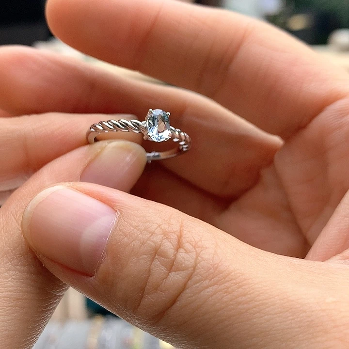 海蓝宝石戒圈银S925镶嵌