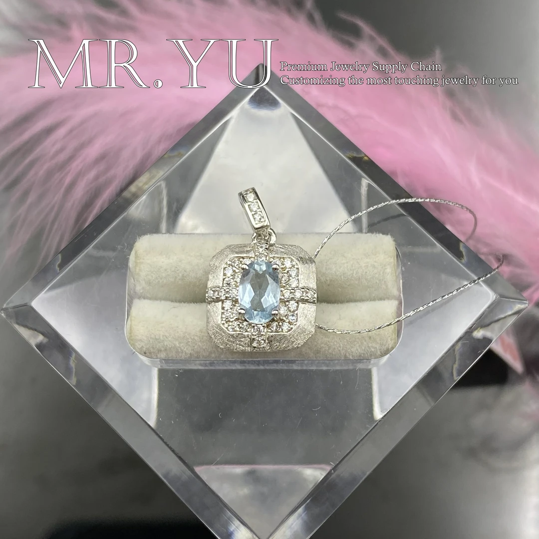 天然海蓝宝s925银吊坠气质轻奢满钻时尚豪华精致设计经典hl0017