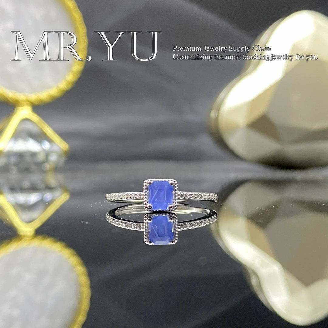 天然蓝宝石戒指气质轻奢时尚精致简约镶嵌开口戒指lb110