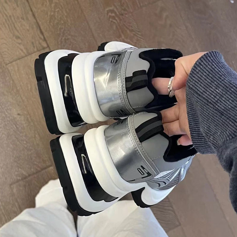 赵露思同款鞋银色老爹鞋女正品厚底增高夏季透气莆田休闲运动鞋男