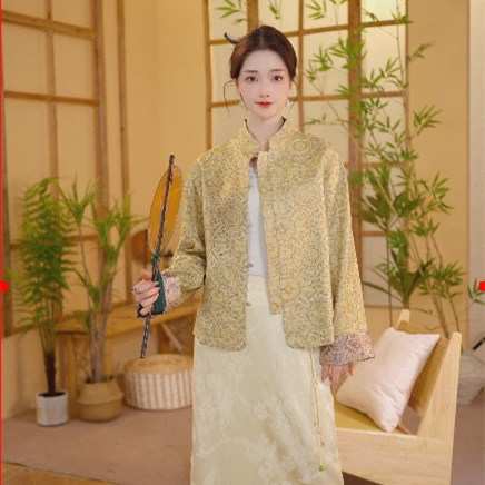 [锦华]新中式6A100桑蚕丝复古双穿外套女国风 24933