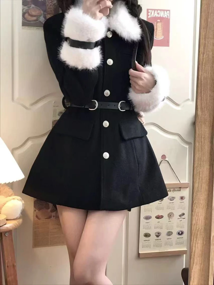 名媛风甜美加棉毛呢收腰外套女2024显瘦新款冬季大衣